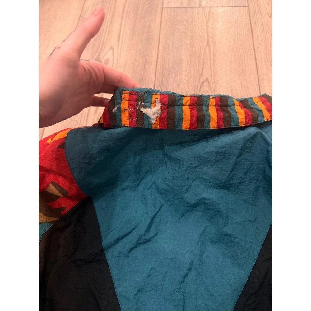 Vintage River Edge Sport Windbreaker Jacket Colorblock‎ Camo Teal Black PL